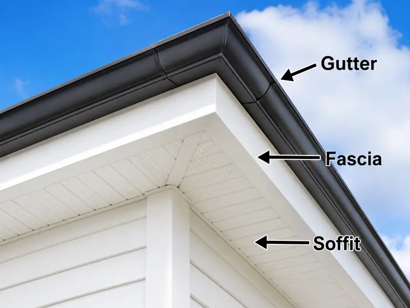 Diagram showing the gutter, fascia and soffit on a Nocatee home